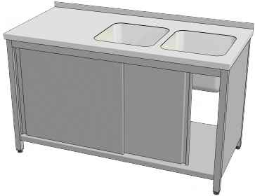 KSVUPK - Mycí stůl skříňový s lisovanými dřezy a policí